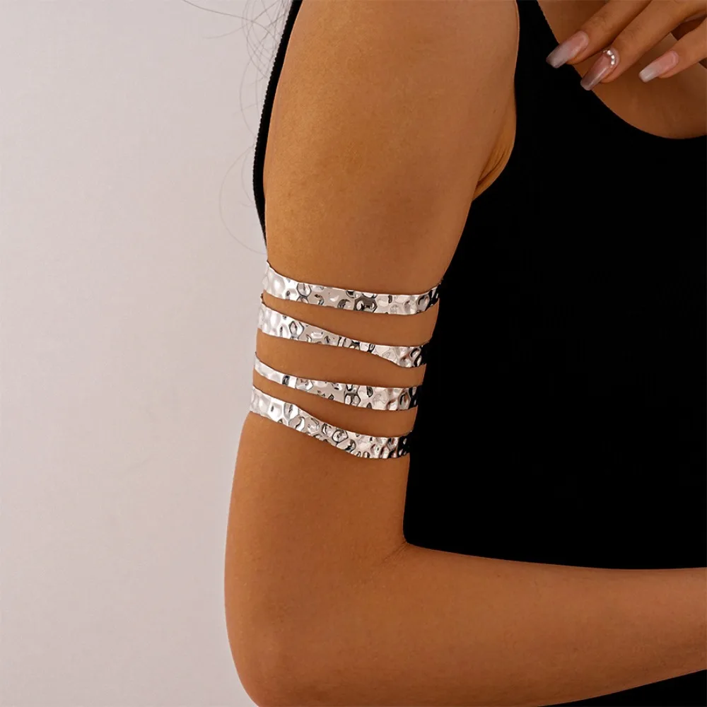 سبيكة معدنية أساور للذراع الهندسة موجة خط مبالغ فيه واسعة مفتوحة الذراع الكفة الذراع سلسلة المعصم ملحق النساء الكفة الإسورة الفتيات #3