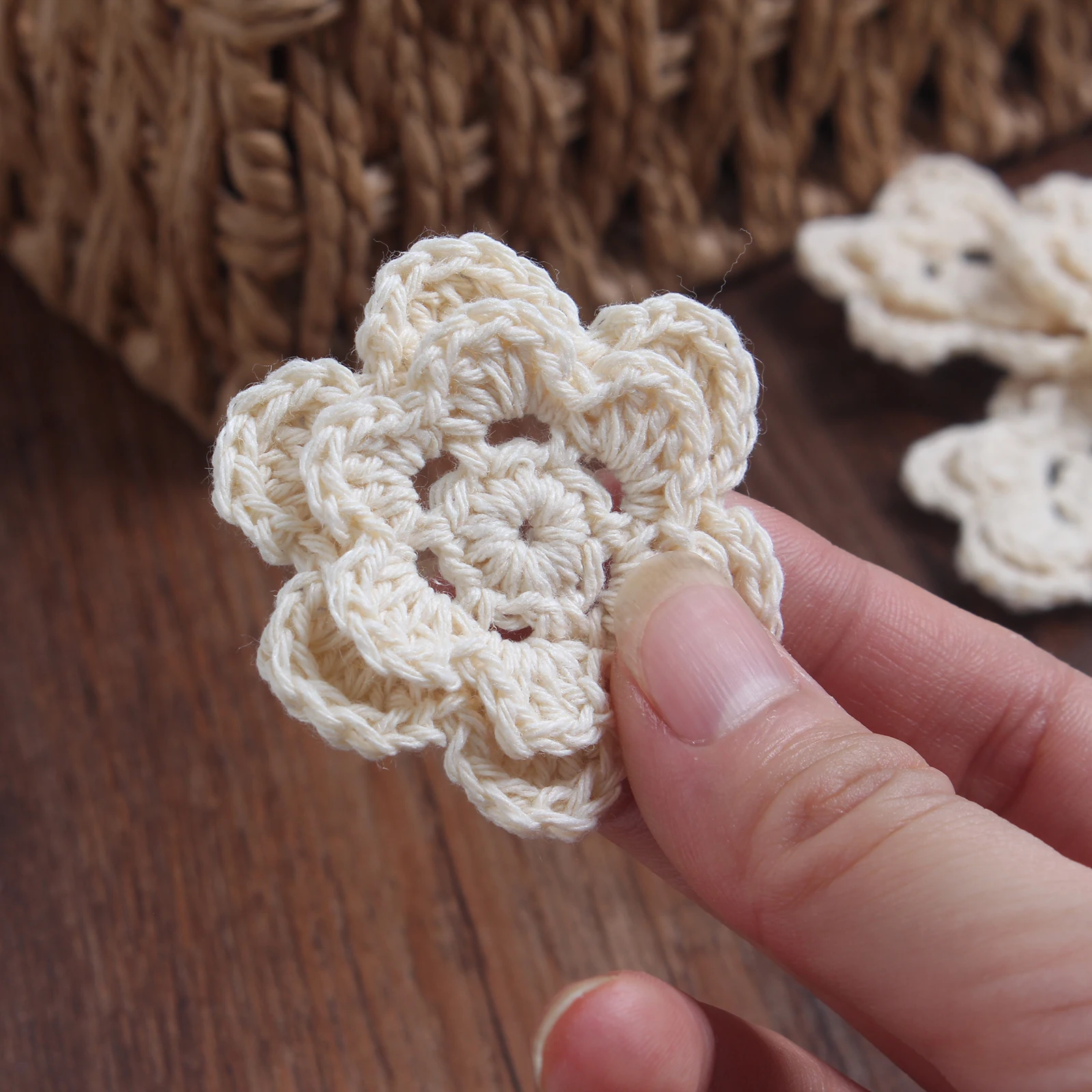 10Pcs Mini 3D Handmade Flowers Cotton Crochet DIY 55MM  Applique Baby Hair Clip Hat Headwear Crafts Patches Clothing Accessories