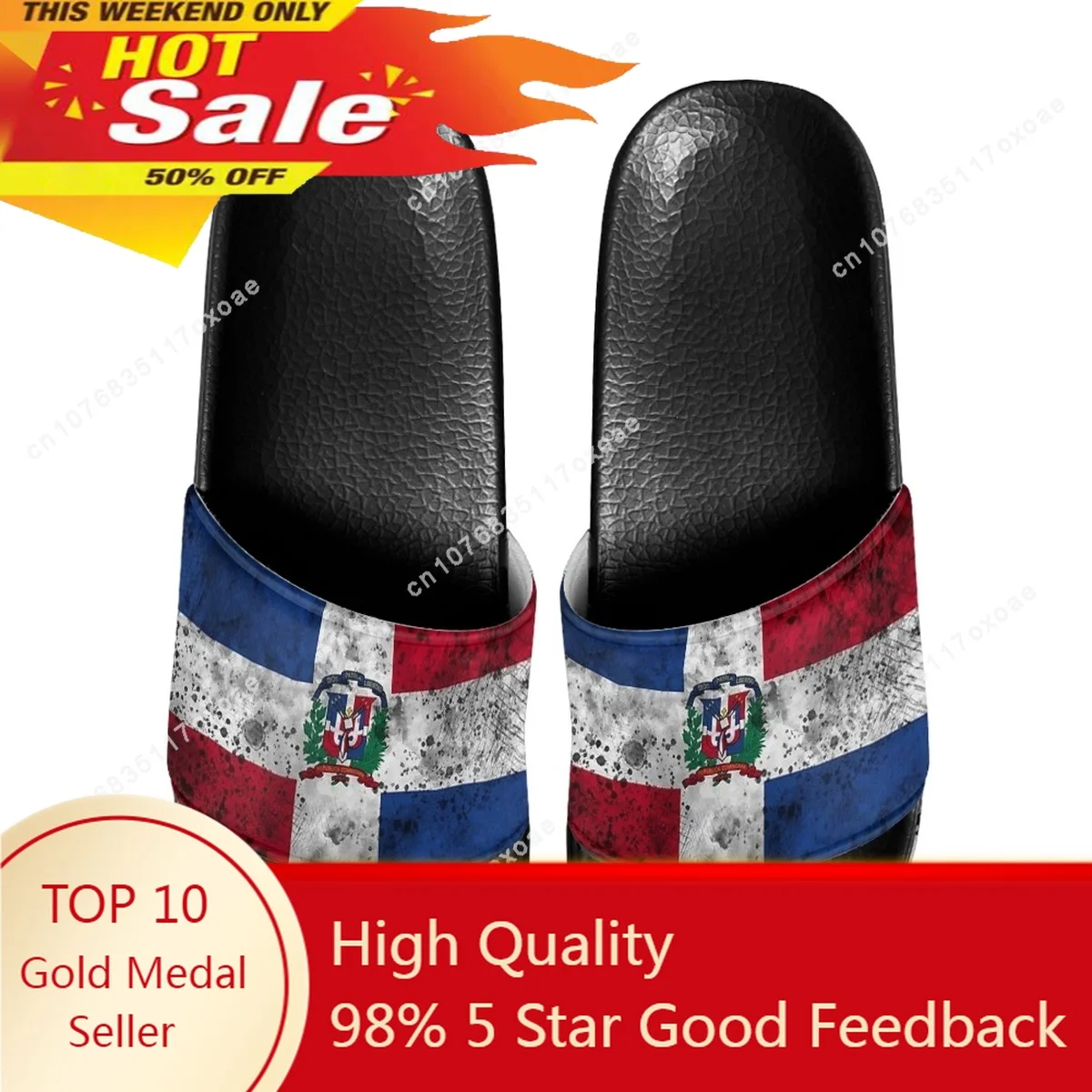 

Dominican Republic Flag Comfortable Outdoor Sandals Black Soft Fashion Casual Beach Walking Shoes High Quality Hotel Slippers