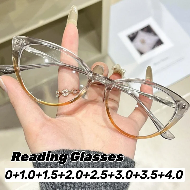 

Retro Cat-Eye Presbyopia Glasses with Plus Diopters Large Frame Fashion Color-Block Blue Light Reading Glasses Unisex Goggles