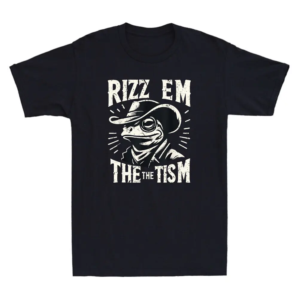 Rizz Em With The Tism Funny Cowboy Frog Meme Vintage Men's Short Sleeve T-Shirt