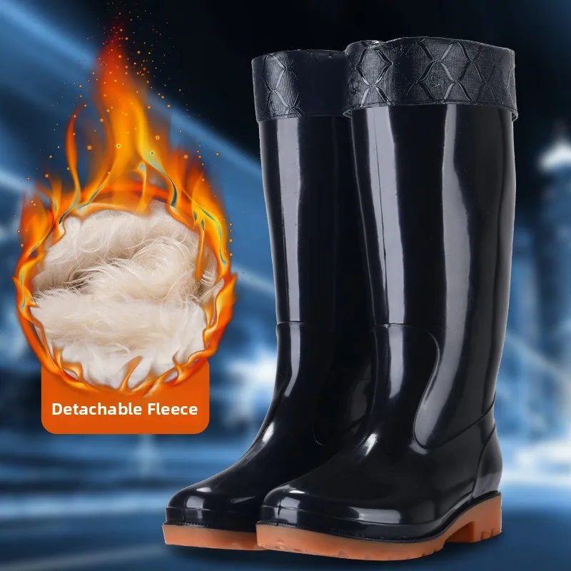 Adult High-Tube Anti-Slip Thickened Waterproof Rain Boots Fishing Long Tube Rain Boots Men Rubber Shoe Covers Car Wash Wading...