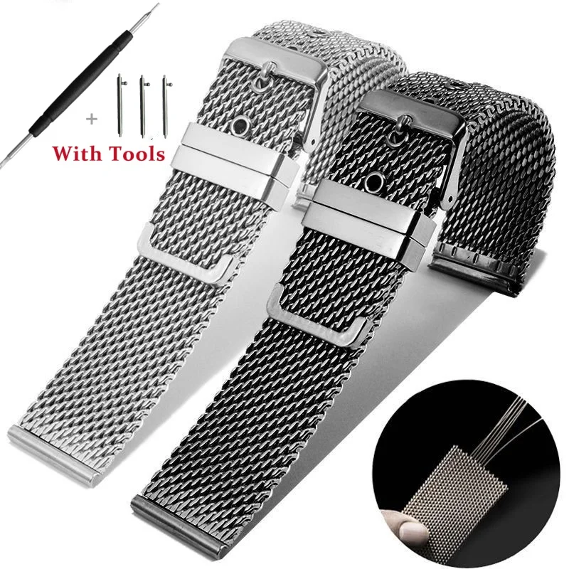 

18mm 20mm 22mm 24mm Quick Release 1.0 Thick Wire Stainless Steel Braiding Watch Strap Metal Milanese Watch Band Bracelet