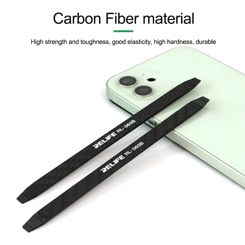 RELIFE-RL-060B Carbon Fiber Desmontagem Bar para a tela do telefone móvel, tampa traseira, desmontagem de vidro, 5pcs