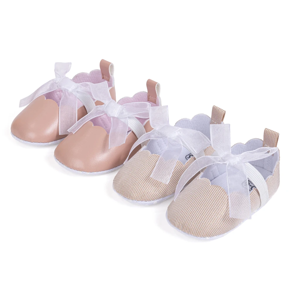 

Обувь для новорожденных, модная обувь принцессы с кружевной лентой и бантом, удобные нескользящие туфли на хлопковой подошве для малышей