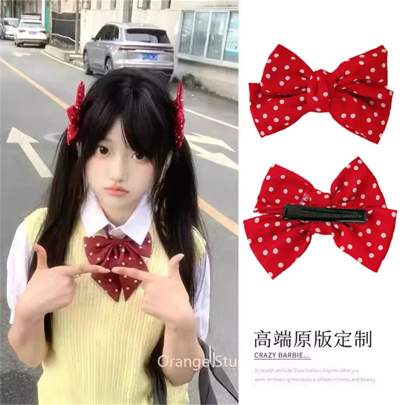 

Korean Vitality Red Polka Dot Bows Hairpin Cute Jk Girl Hairpin Back of Head Top Clip Ponytail Clip