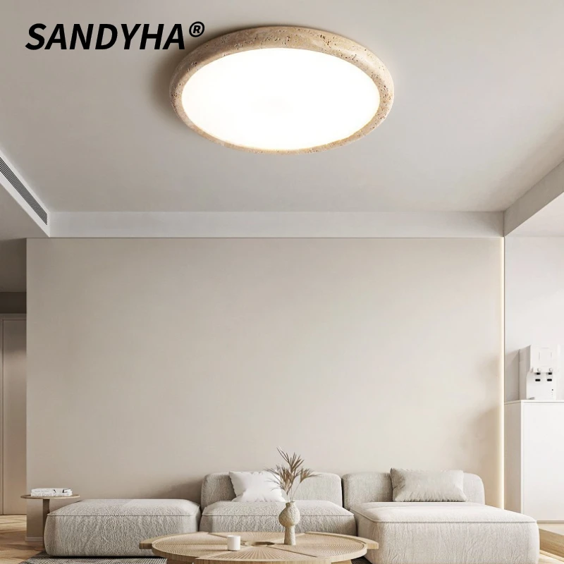 

SANDYHA современный желтый натуральный камень круглый потолочный светильник светодиодный светильник акриловый абажур идеально подходит для гостиной, спальни, столовой