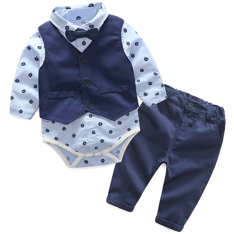 

Spring Autumn Baby Boys Clothes Korean Fashion Gentleman Tie Newborn Rompers Toddler Jumpsuits+Vest+Pants 4Piece Sets BC1419