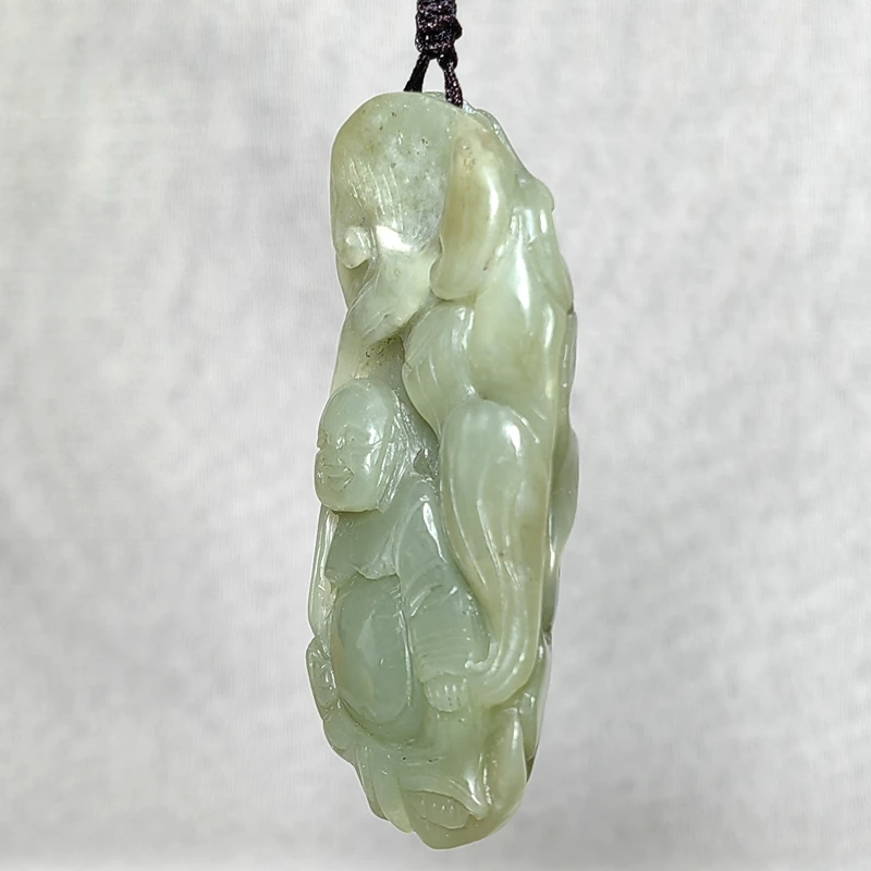 YIZHU CULTUER ART Size 7×3.7×1.9cm Old Chinese Hetian Jade lotus leaf Ruyi Maitreya Buddha Statue Pendant Collection