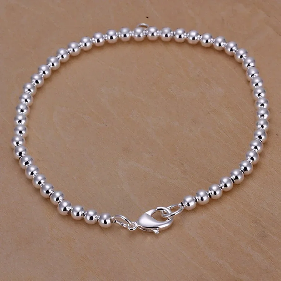 

Classic Style Fashion Top Quality 925 Sterling Silver Jewelry Charm Women 4MM Chain Beads Bracelets Free Shipping for Women Girl