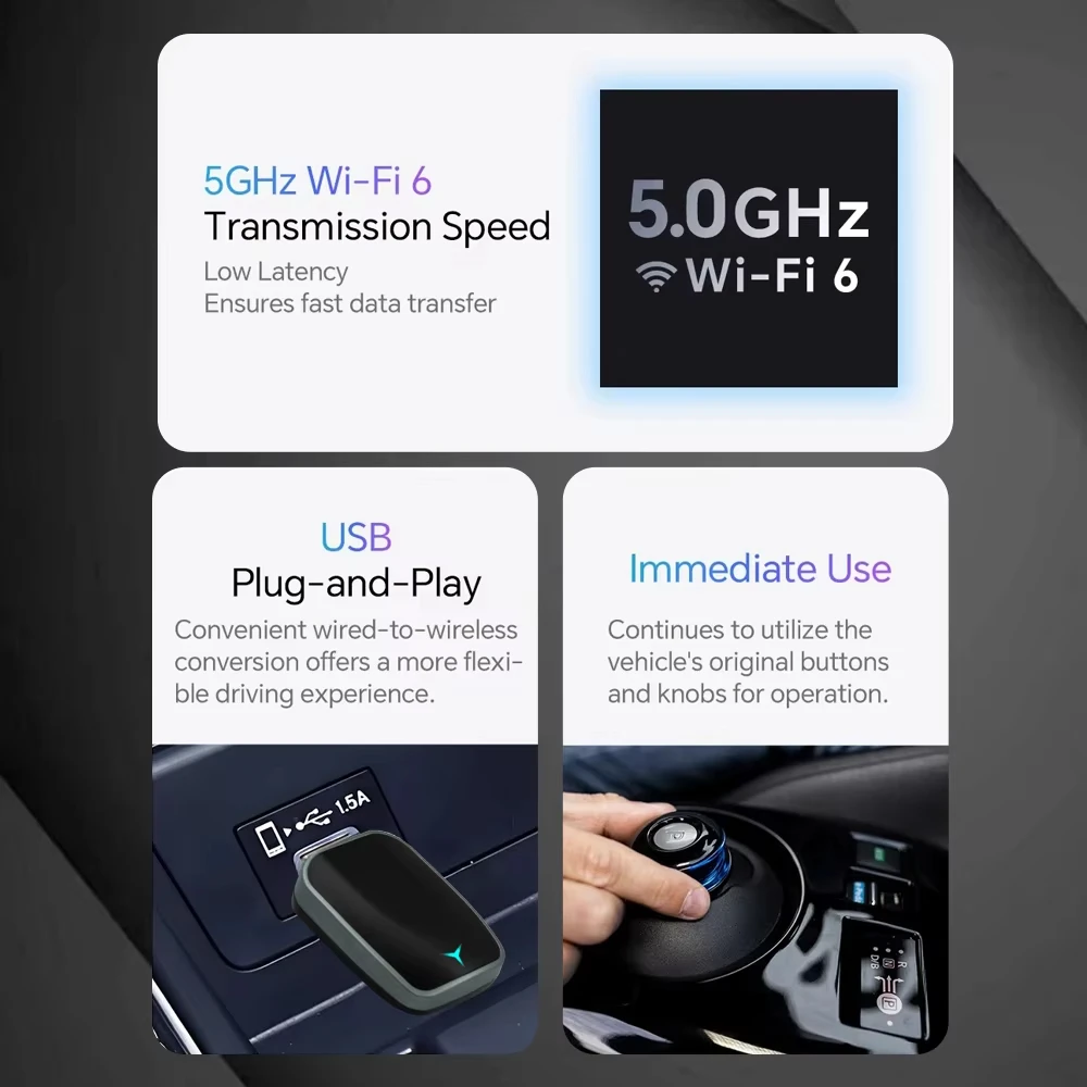 Xiaomi Upgrade 2In 1 Wireless Carplay AI Box Android Auto Plug Play Dotyczy konwersji oryginalnego przewodowego Carplay w samochodzie na bezprzewodowy