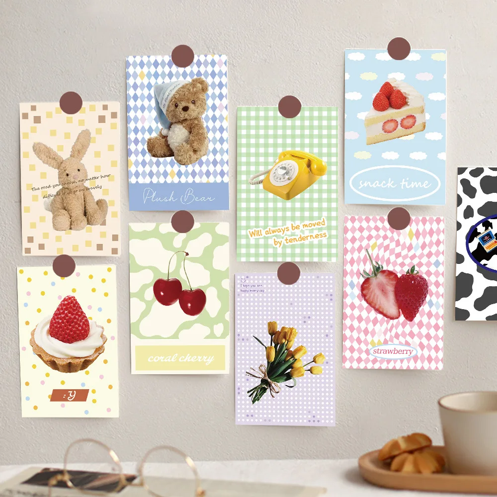 

10Pcs Ins-style Fresh and Whimsical Cream Cheese Tart Cards and Postcards for DIY Wall Decor in Bedrooms and Dorm Rooms
