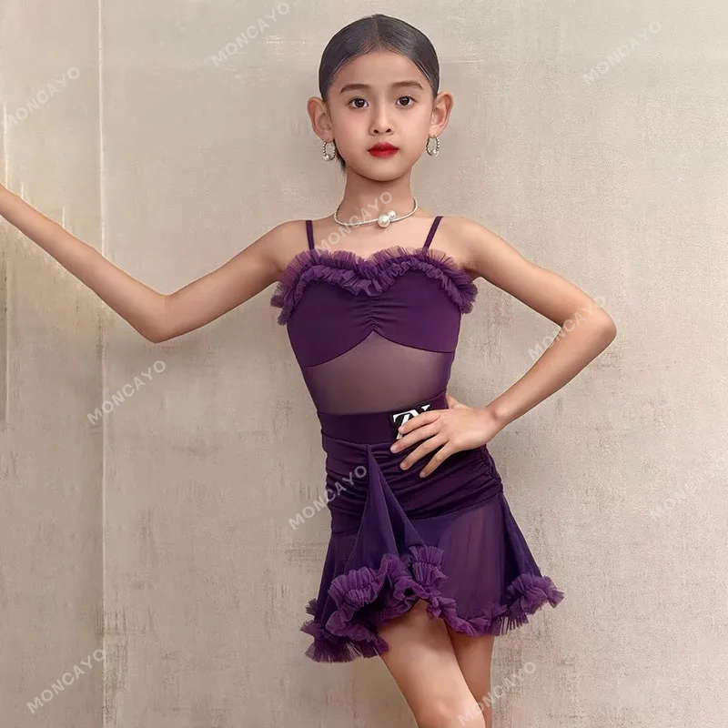 ملابس الممارسة اللاتينية رومبا تشا تشا سامبا السالسا فستان الرقص اللاتيني الفتيات قاعة الرقص فستان قياسي للأطفال أداء الرقص #3