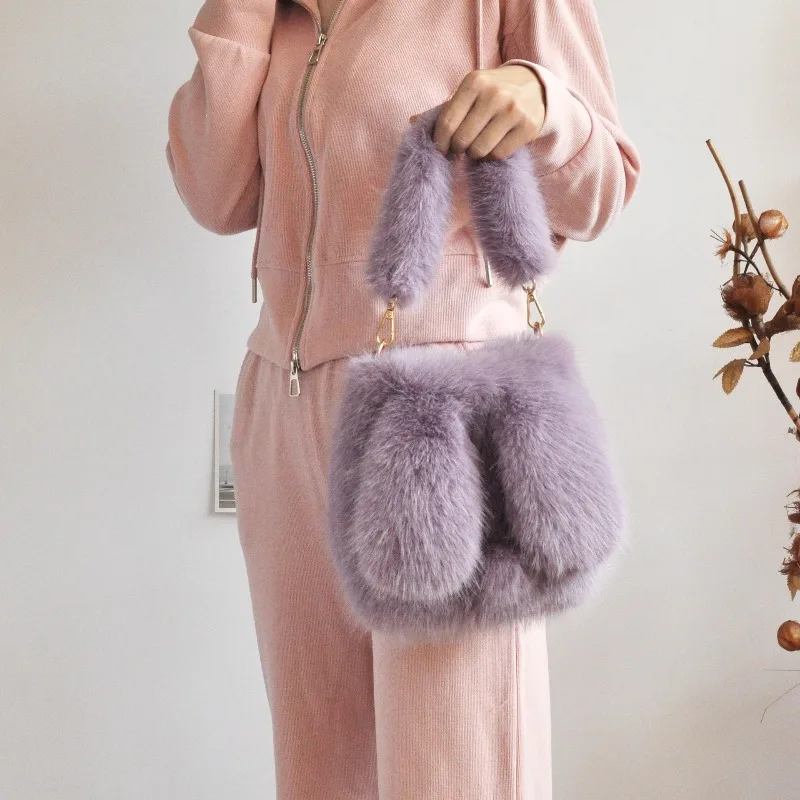 

1 шт., Linglong, кроличьи уши, имитация лисьего меха, осенне-зимняя плюшевая сумка, женская сумка через плечо, изысканная и портативная плюшевая сумка