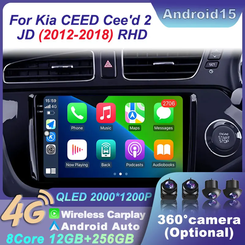 

RHD Player Navigation Stereo 2 Din Multimedia Video GPS Android 15 Carplay Car Radio For KIA CEED Cee'd 2 JD 2012-2018