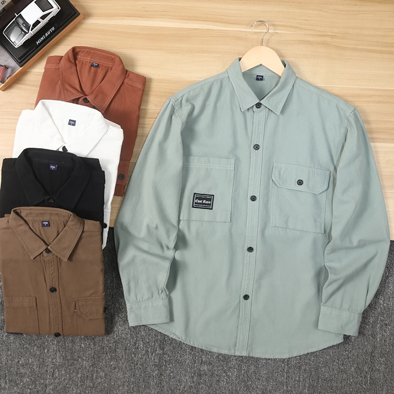 アメリカンカジュアル ウェアドコットン ロングスリーブ メンズシャツ 秋 ルーズ 多用途 ワークウェア クラシック ポイントカラー カジュアルシャツ