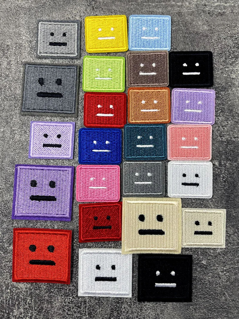 Square Expression Embroidered Applique Patches Fabric Garment Apparel Clothing Accessories Embroidery Badges Pink Black White