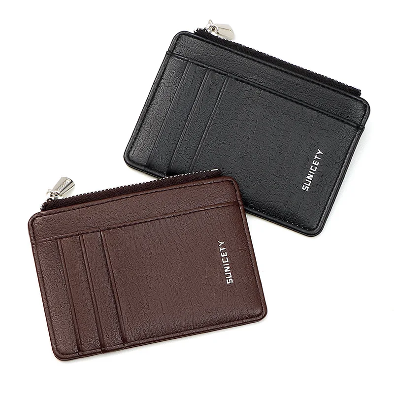 Thin men's card bag leisure time Anti theft swiping Multi card position Bank card pocket wallet Zipper male small clip