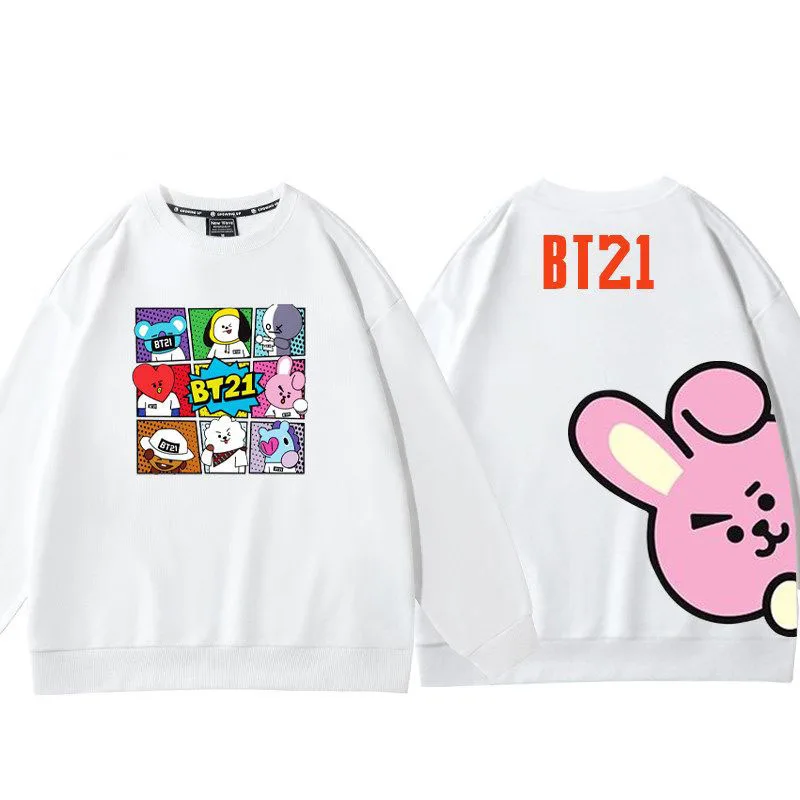 Kawaii Anime Cartoon Bt21 Tata Chimmy Cooky Round Neck Sweatshirt Autumn Winter New Fashion Versatile Tops Couple Shirts Gifts