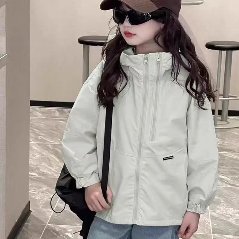 

New Girls Windbreaker Jackets Spring Autumn Children Windproof Hooded Coats Kids Clothing Teen Fashion Cargo Outerwear 5-14 Year