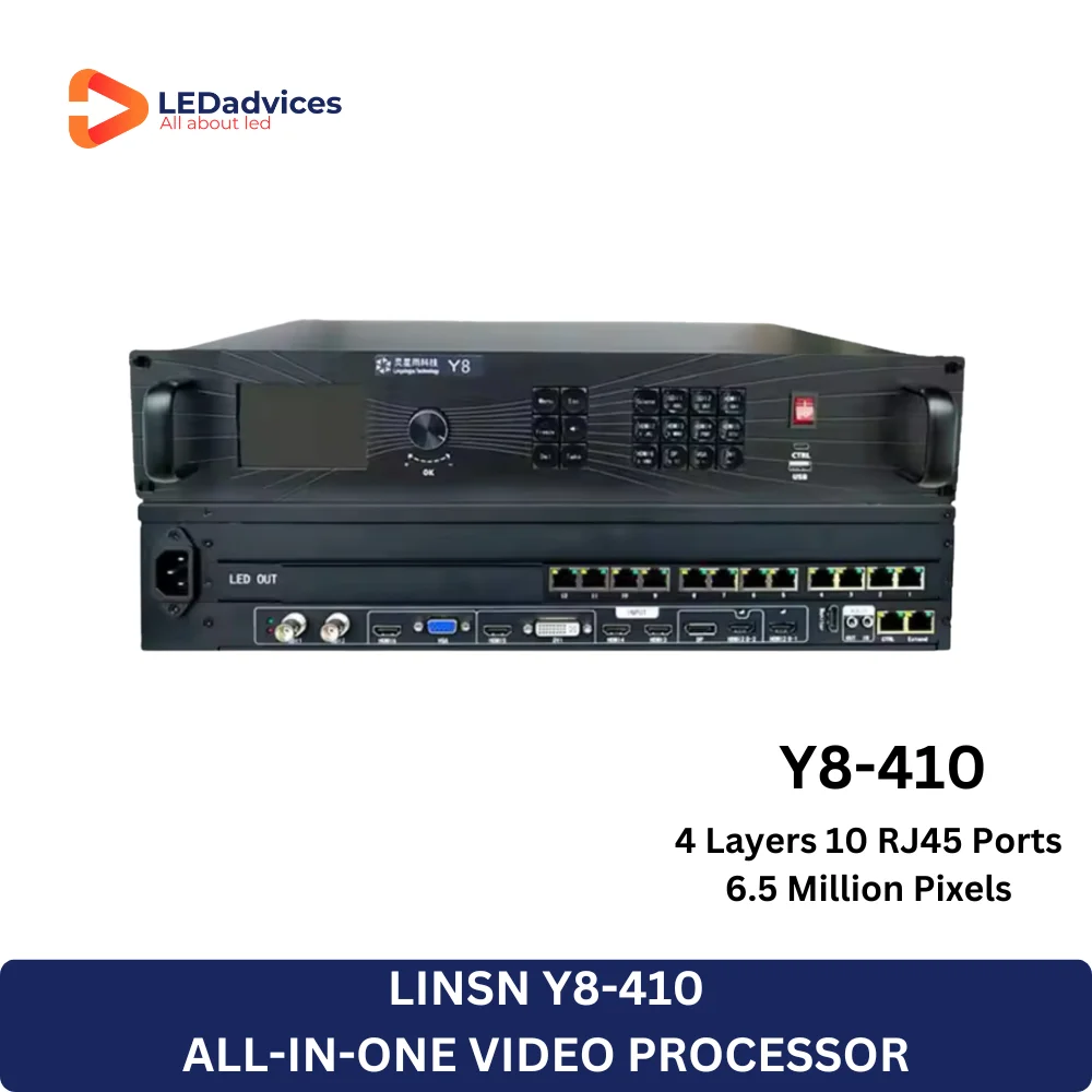 New Y8-410 Linsn Real 4K All-in-one LED Screen Video Processor 4 Layers 10 RJ45 For Large LED Screen Display 6.5 Million Pixels