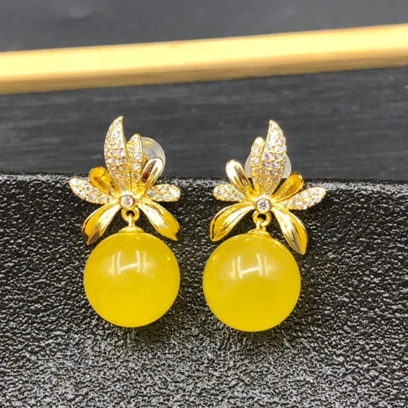 

Серьги из чистого натурального необработанного пчелиного воска, серьги из стерлингового серебра с натуральным янтарем, элегантные и универсальные