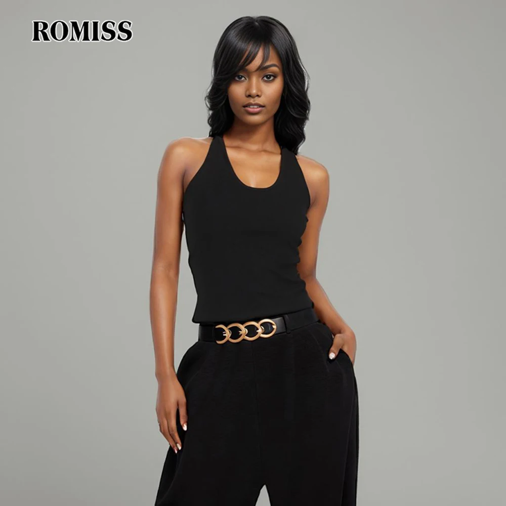 Romiss solide sexy abnehmen Tanktops für Frauen Rundhals ausschnitt ärmellose rücken freie minimalist ische Westen weibliche Kleidung Modestil neu