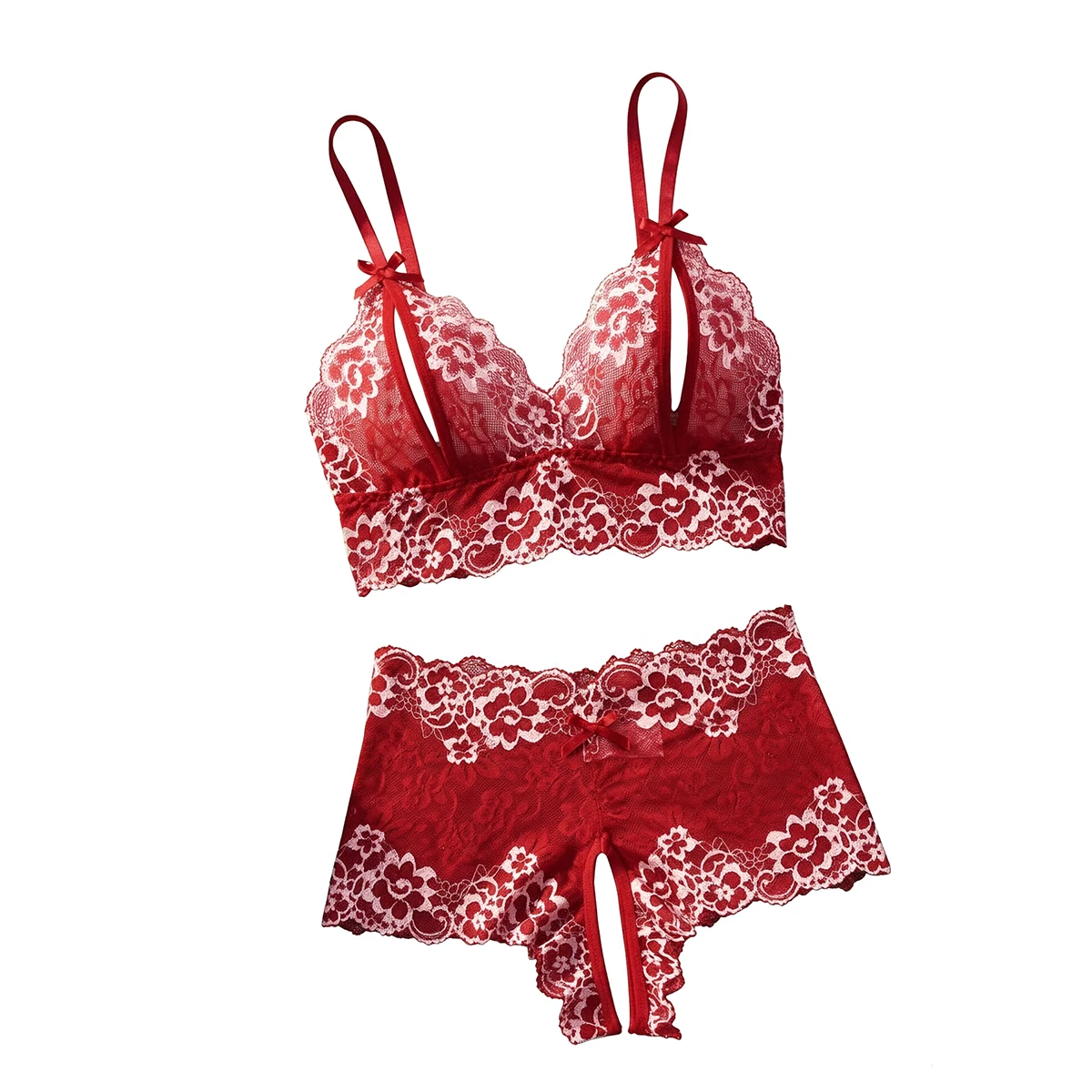 Lace Bralette Set - Conjunto de lingerie de renda natalina