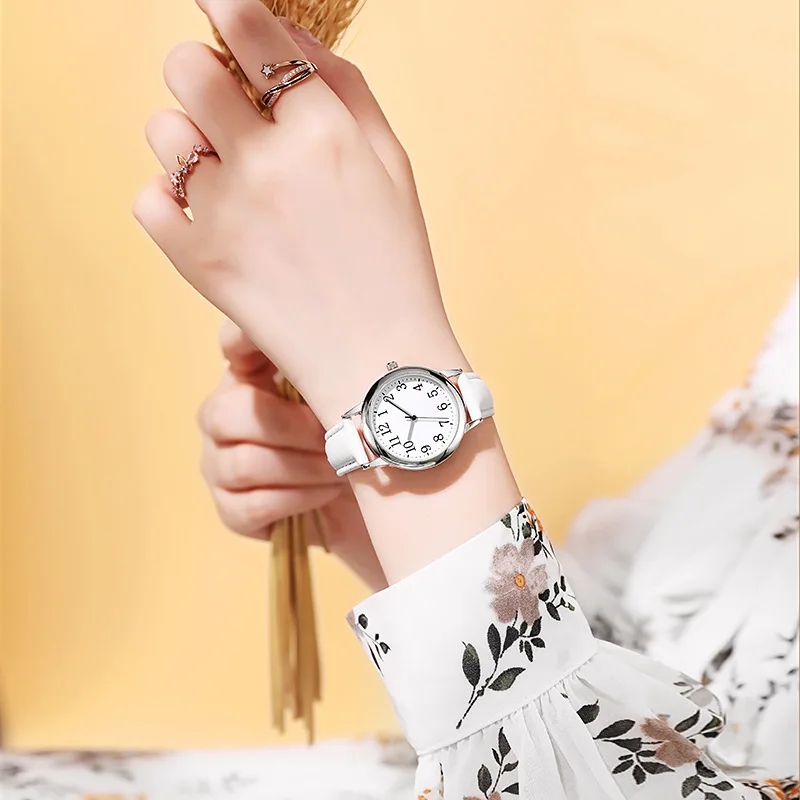 Little Fresh Sport Women's Quartz Watch Arabic Numerals Simple Dial PU Leather Strap Women's Candy Color