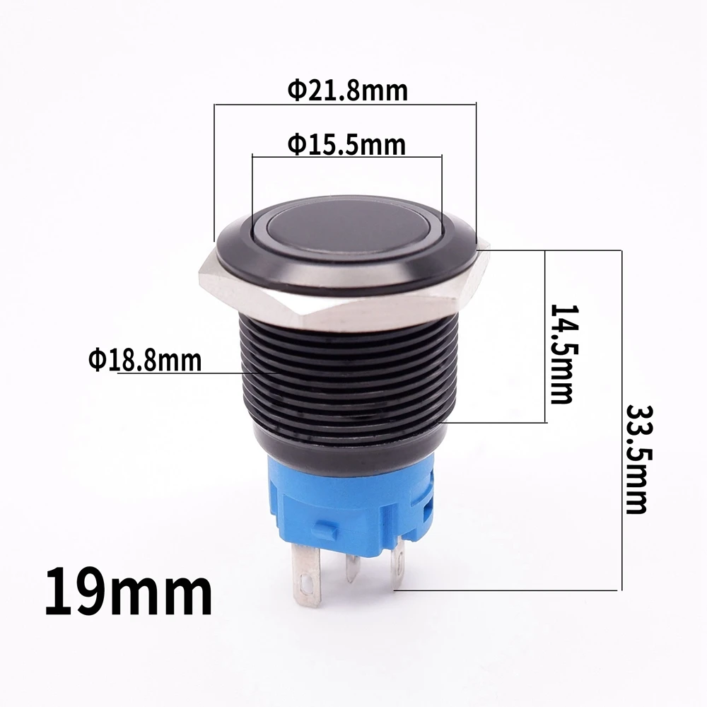 19mm Customizable Button Black Self-Reset/Latching Push Button Switch With Led Light Car Function Identification Glow Symbol 12V