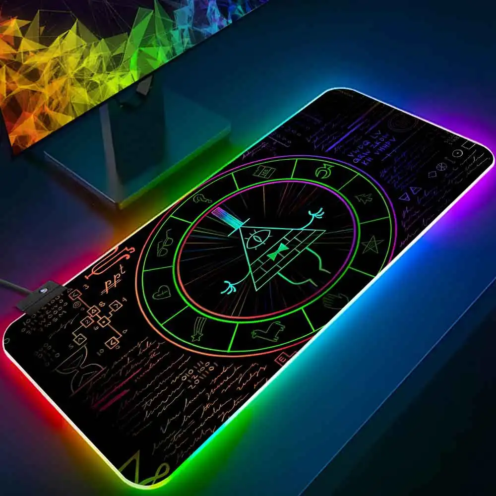 Funny Anime Bill Ciphers RGB Pc Gamer Keyboard Mouse Pad Mousepad LED Glowing Mouse Mats Rubber Gaming Computer Mausepad