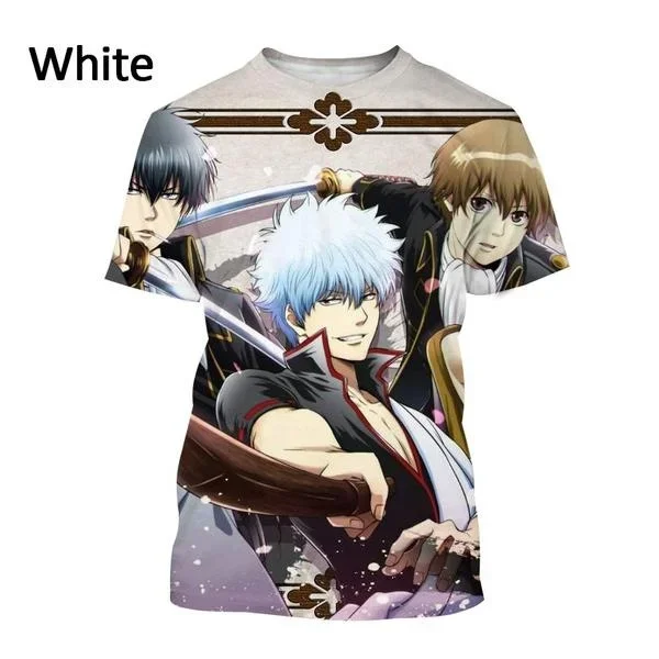 Summer Anime GIntama 3d Printing T-shirt Men's Round Neck Casual Harajuku Style Fashion Anime Character Pattern Short-sleeved