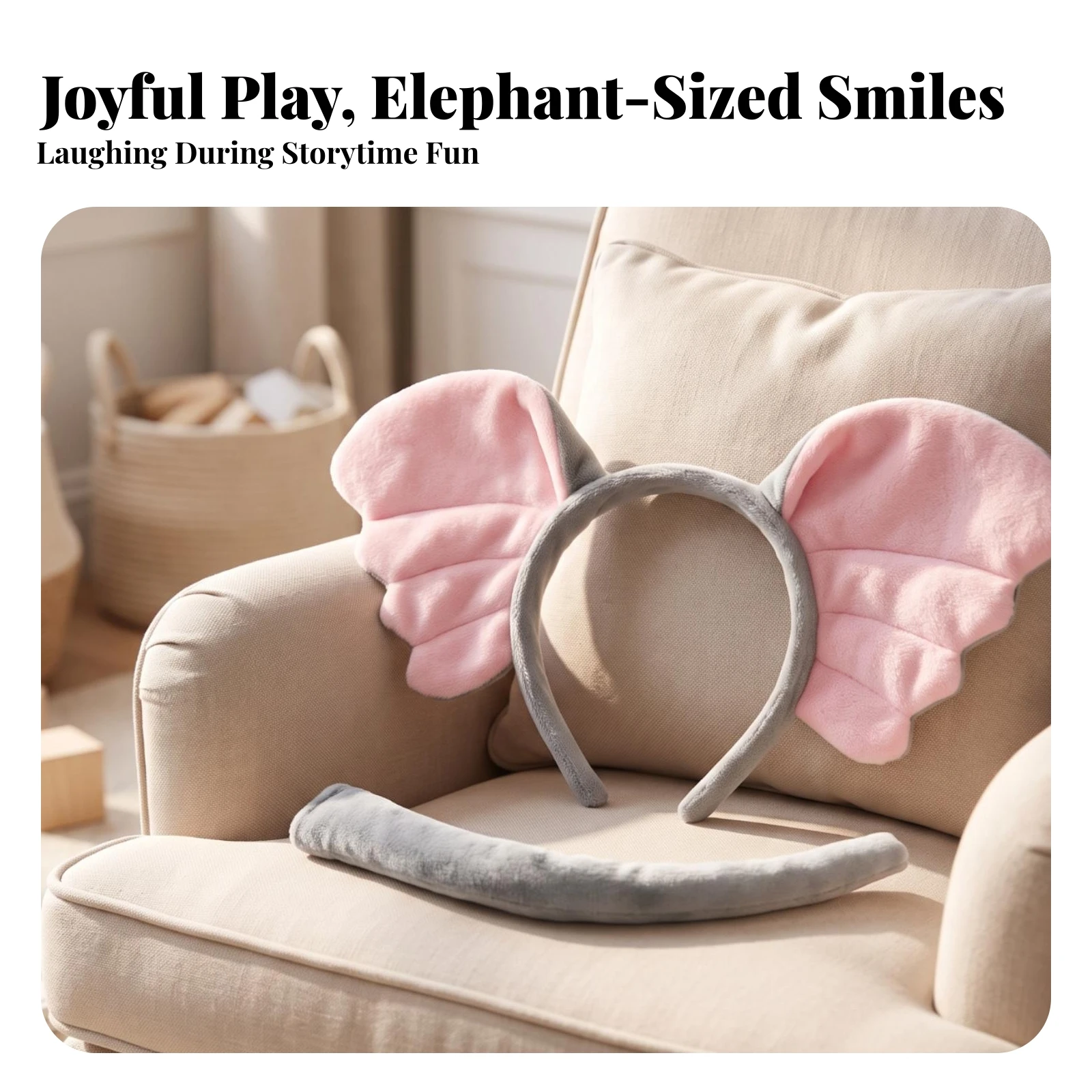 2 Pieces Elephant Headband and Tail Cute Elephant Costume Set Animal Ears Headband with Tail Fun Eye-Catching for Children