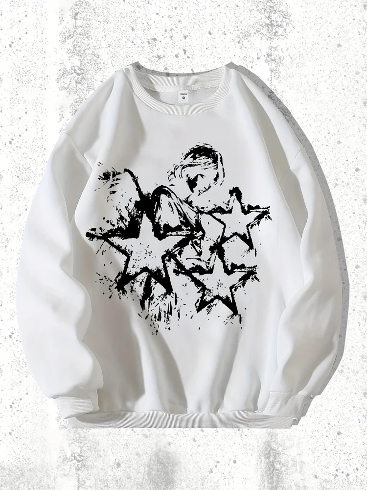 エンジェル五芒星メンズプリント春と秋の快適な通気性ラウンドネックプルオーバーカジュアルスウェットシャツM-5XL