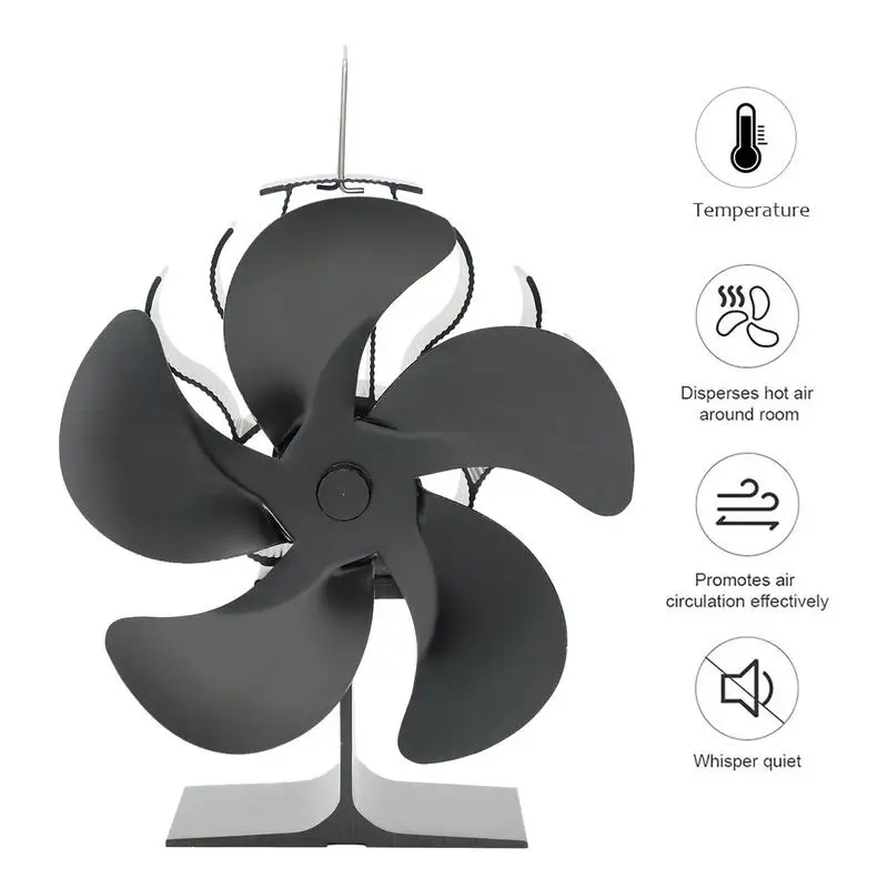 4/5/6 Blades Heat Powered Stove Fan Log Wood Burner Eco-fan Quiet Fireplace Fan Winter Warm Home Heater Efficient Heat Distribu