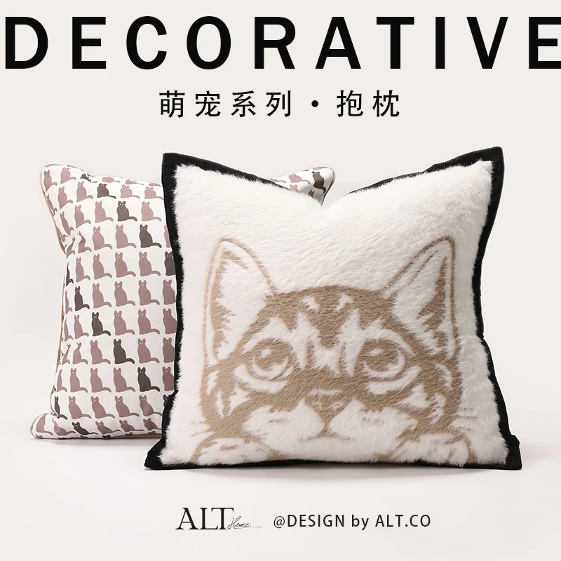 

Square sofa pillowcase without core, living room light luxury high-end bedside cute cat pillow
