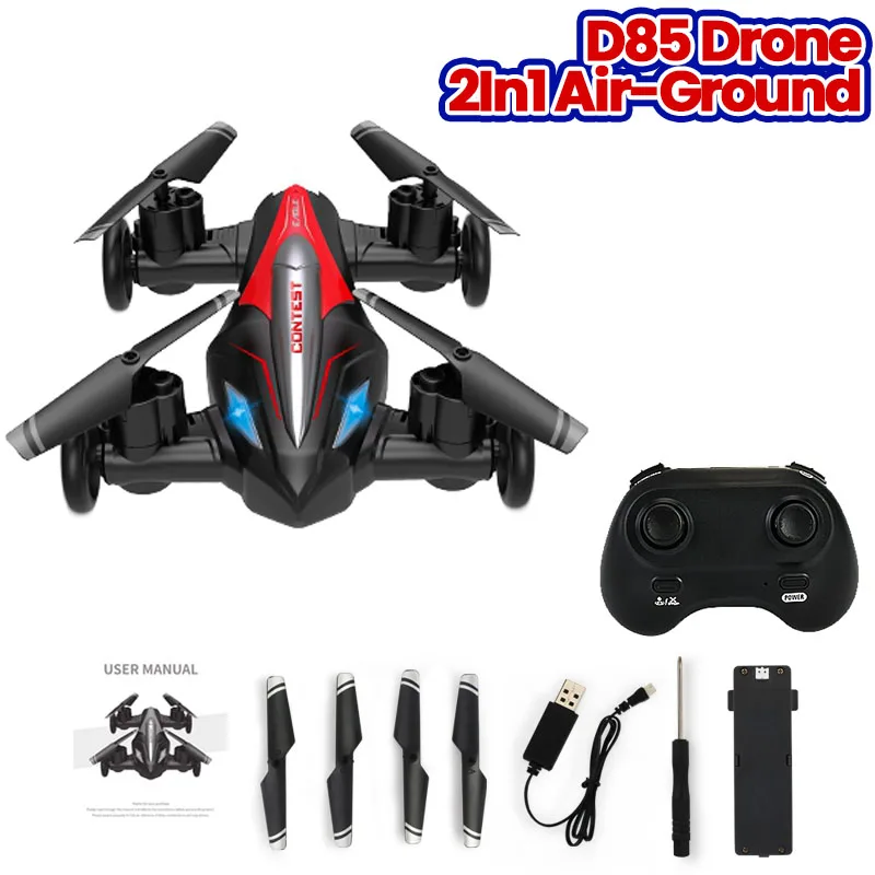 D85 Mini Drone 2In1 Air-Ground Land Air Flying Car 2.4G Dual Mode Racing Rc Car Quadcopter Drones Children Off-Road Toy Dron