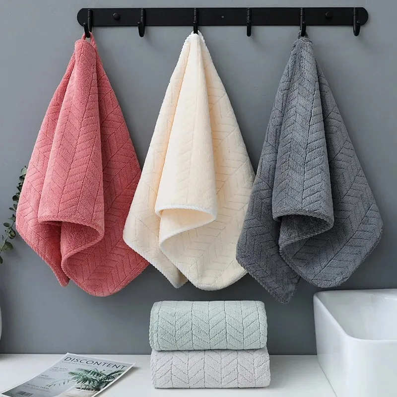 35 * 75cm Coral Fleece Towel Solid Color Absorbent Soft Quick Drying Cleaning Face Towel Adult Household Multifunctional Towel