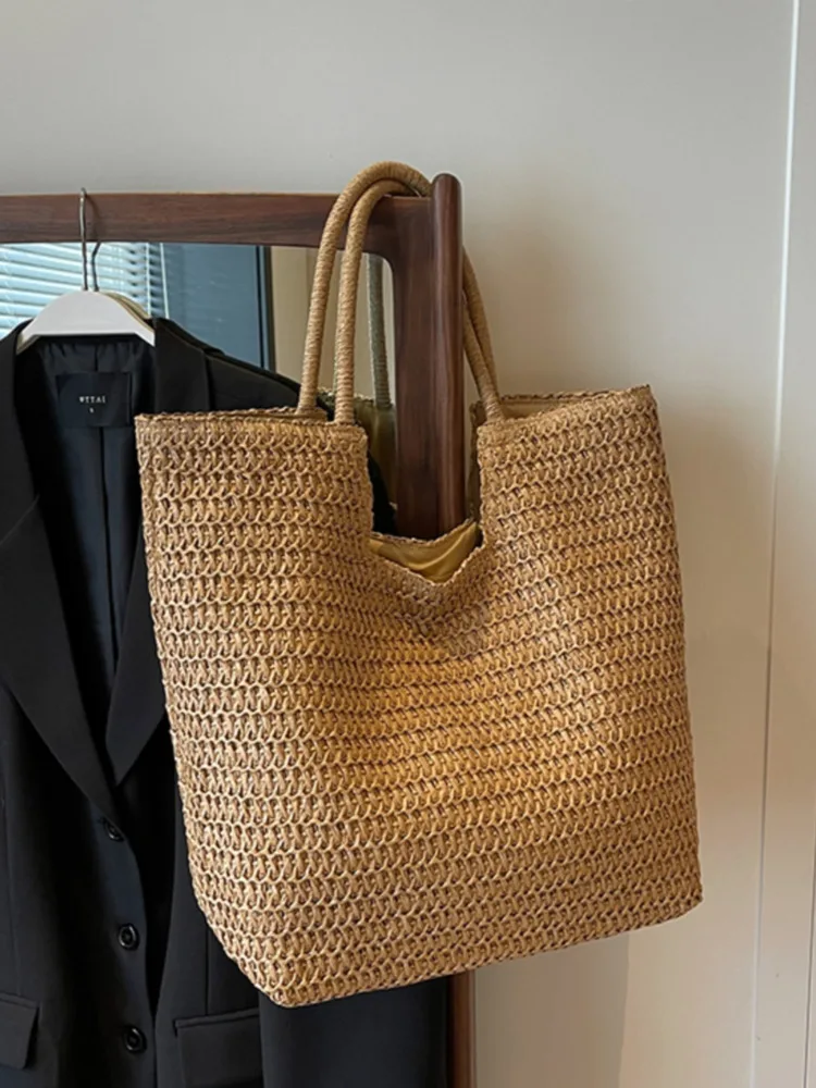 

2023 Summer Large Capacity Weave Straw Totes Bag For Women New In Travel Beach Bags Lady Underarm Shoulder Handbags And Purse