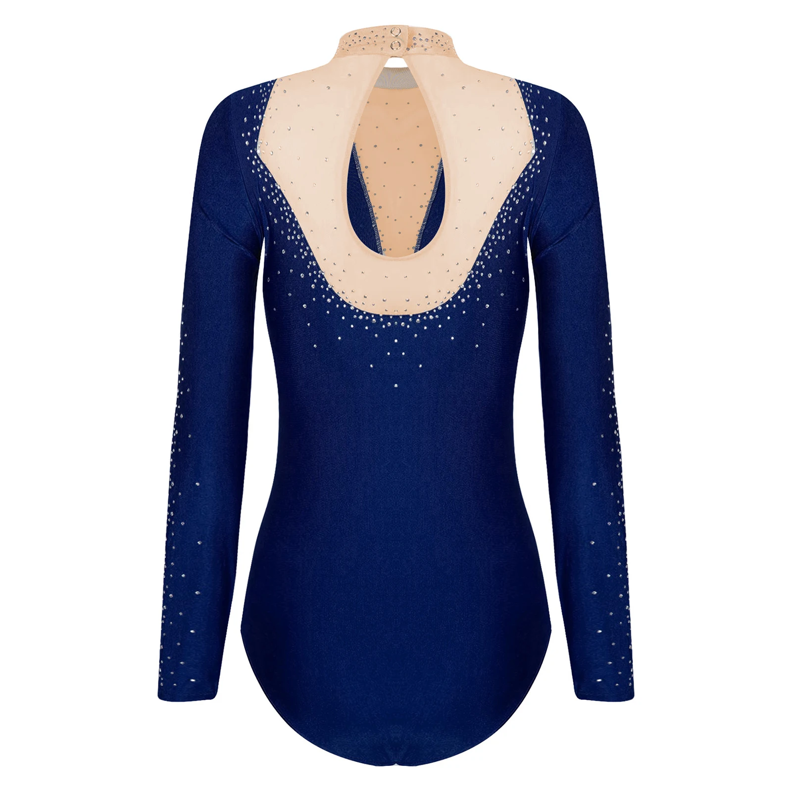 Womens Figure Skating Gymnastics Leotard Rhinestones Long Sleeve Ballet Dance Bodysuit Competition Stage Performance Dancewear