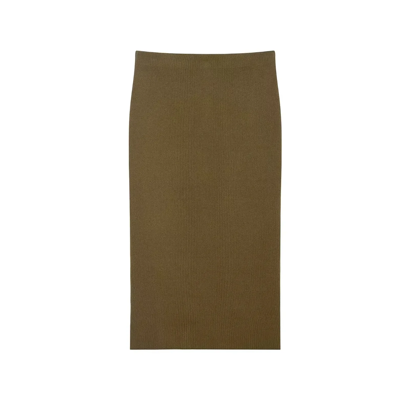 New Fashion Women's Brown Back Slit Straight Knitted Midi Skirt Casual High Elastic Waist Female Elegant Chic Lady Skirts