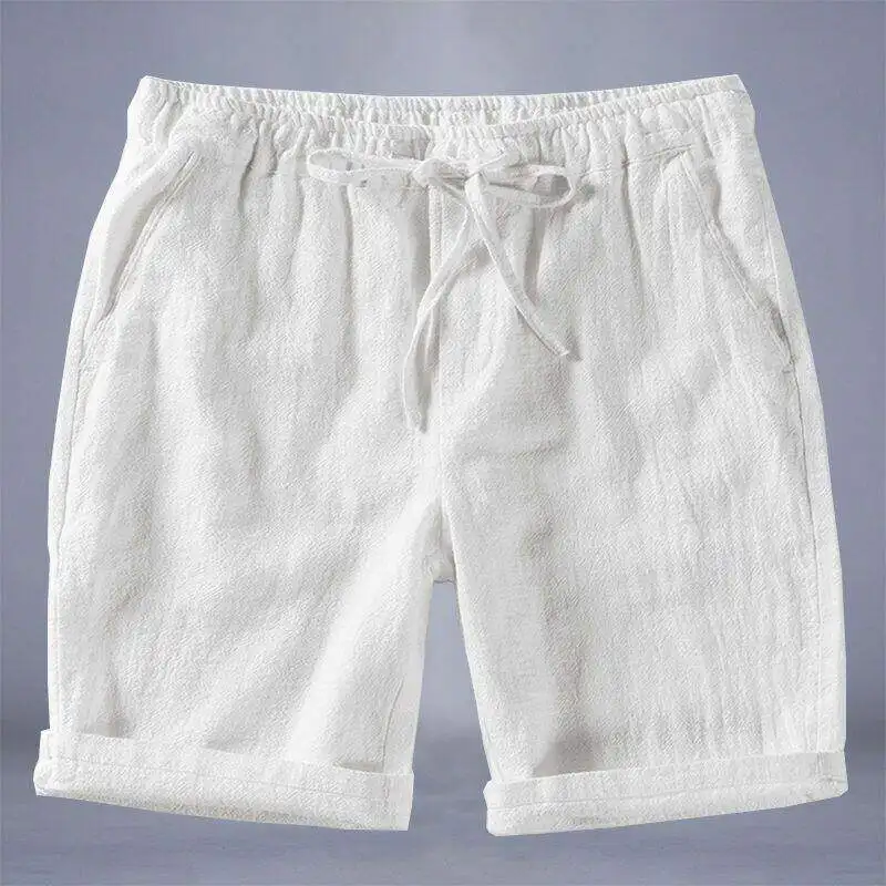 

Loose Fit Cotton Linen Men's Shorts Summer Thin Straight Leg Large Briefs Pure Color Casual Pants Straight Tube Trousers