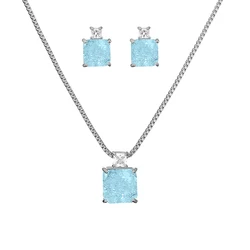 ZAKOL Elegant Ocean Blue Square AAA Zirconia Earring Necklaces Set for Women Exquisite Wedding Party Jewelry Gift for Women
