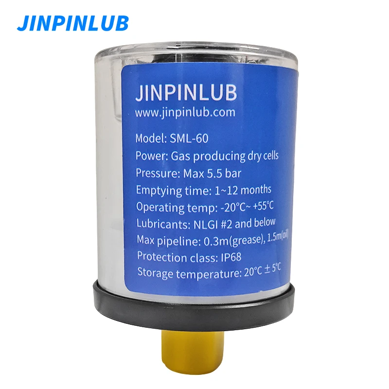 JINPINLUB SML60 60ml gas driven IP68 grade automatic single point lubricator with 1-12 months timer grease injector