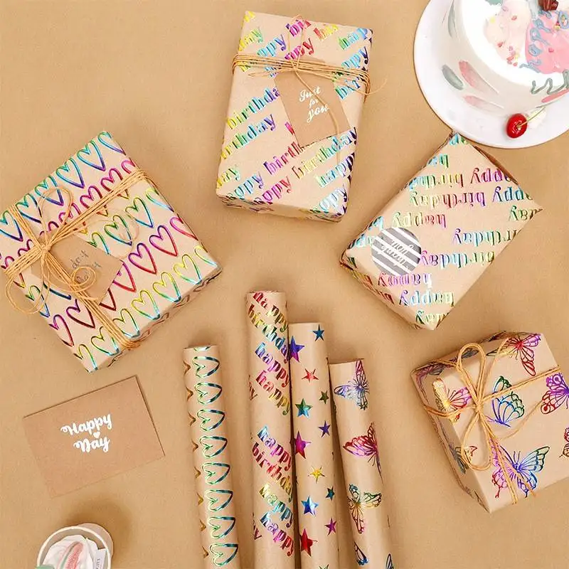 gold-foil-packaging-paper-gift-box-wrapping-paper-vintage-brown-kraft-paper-holiday-birthday-present-book-cover