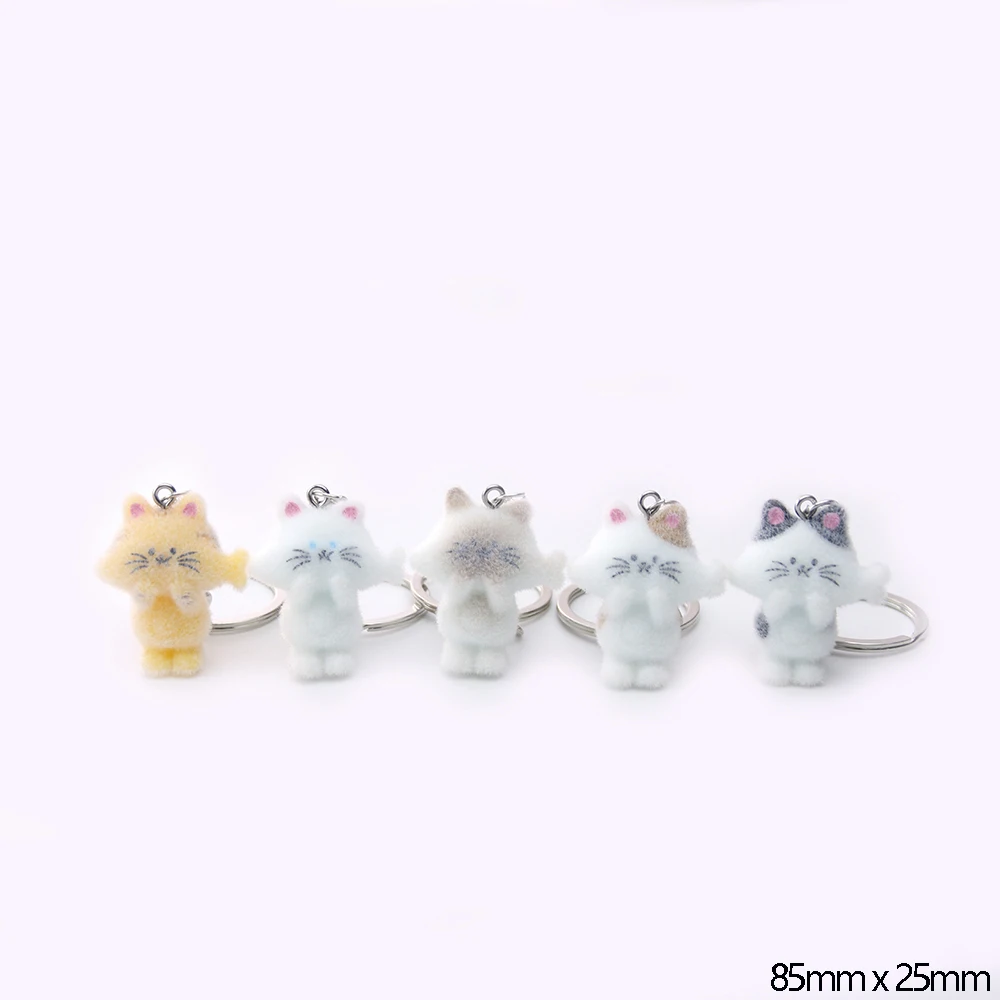 16PCS3D Flocking Cute Cat eating fish Charm Doll Pendant for Necklace Keychain Jewelry Making DIY Handmade Accessories Wholesale