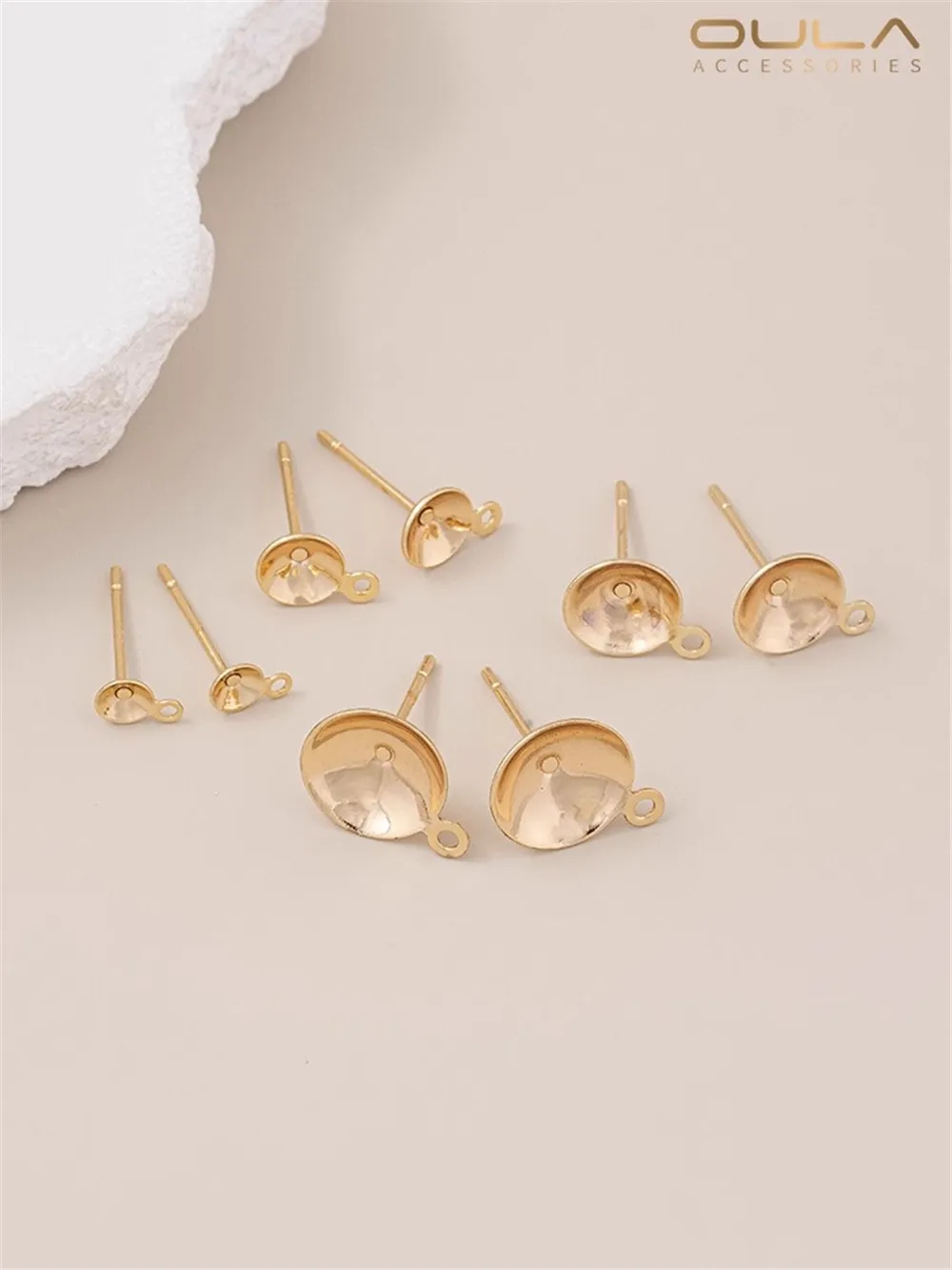 14K Gold-Color Plated with Color Tape Ring Bowl Bracket Pin Paste Crystal Pearl Cup Pin Earrings DIY Earrings Accessories