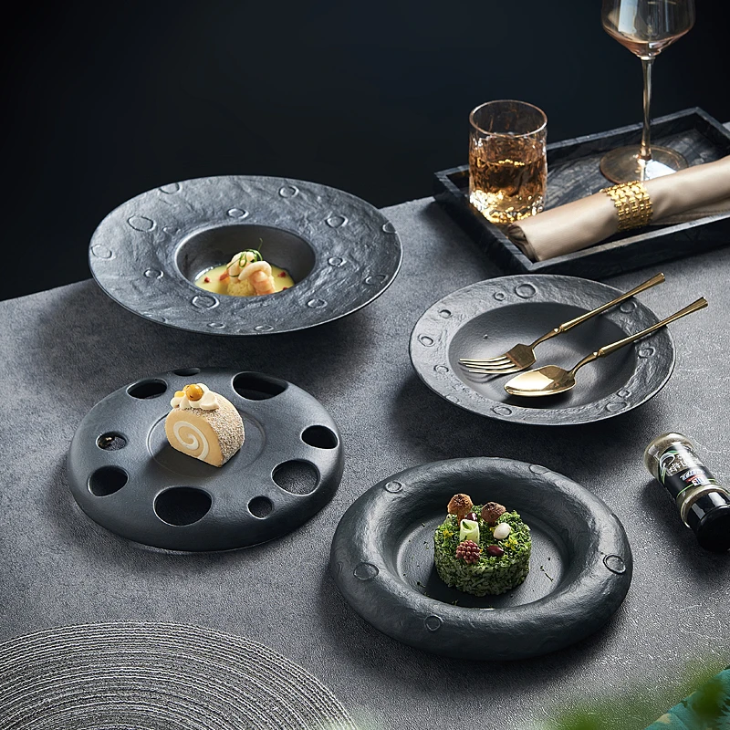 Meteorite ceramic straw hat plate Hotel restaurant dessert salad steak plate food ornaments plate creative kitchen tableware