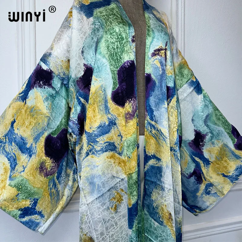 WINYI beach cover up print kimono maxi Dress Beach Wear Boho Cardigan abaya dubai luxury women muslim dress africa Long  coat