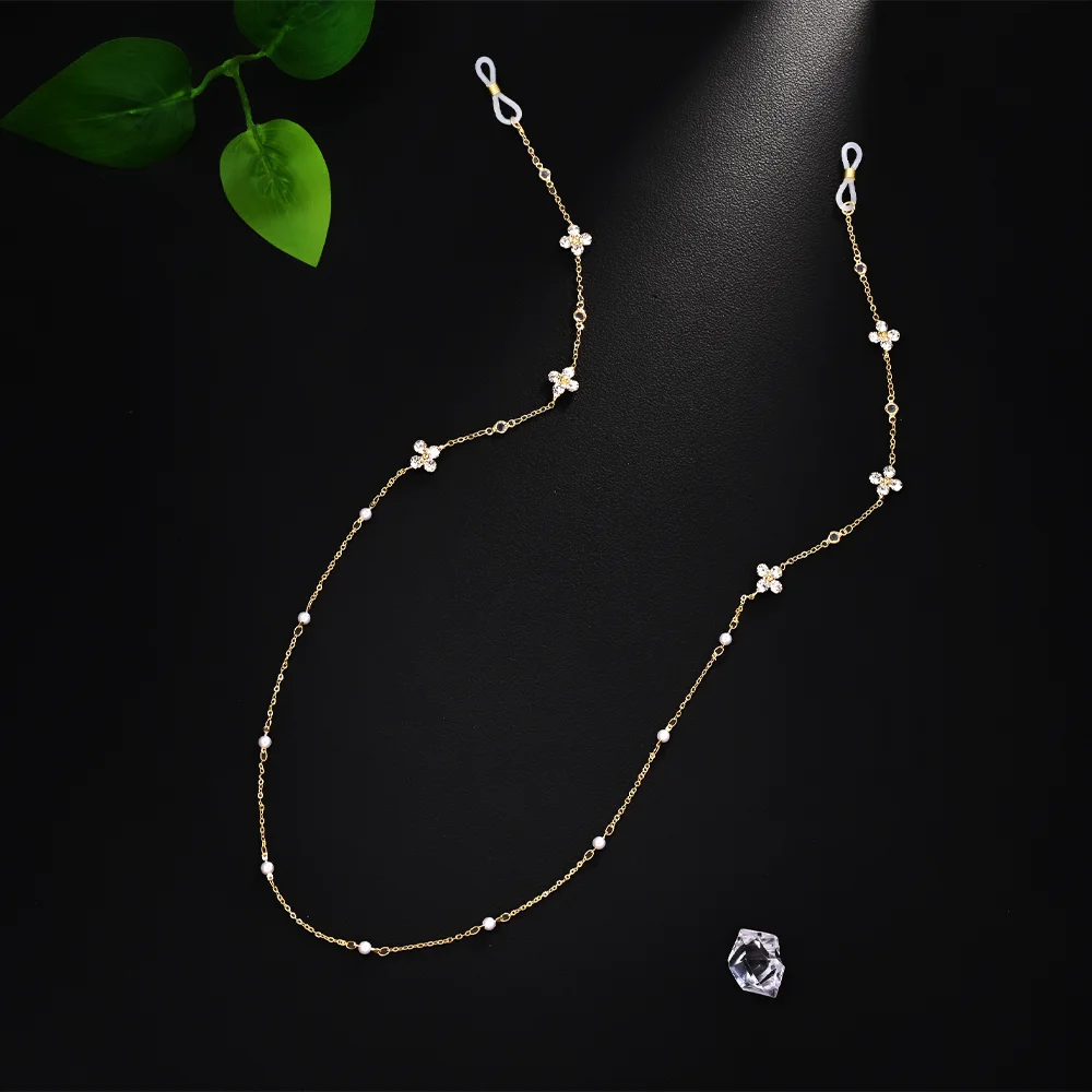 Eyeglass Chain Sunglasses Lanyard Crystal Pearl Clover Anti-Slip Anti-Lost Soft Loop Women Daily Travel Party Elegant Jewel view 6